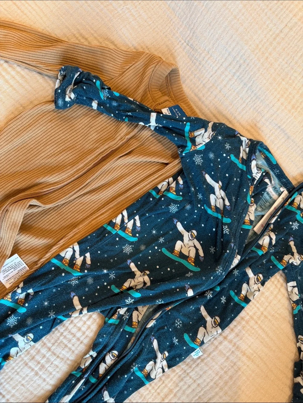 Infant Footed One-Piece Pajama Set - Posh Peanut and Old Navy ribbed - yeti snow